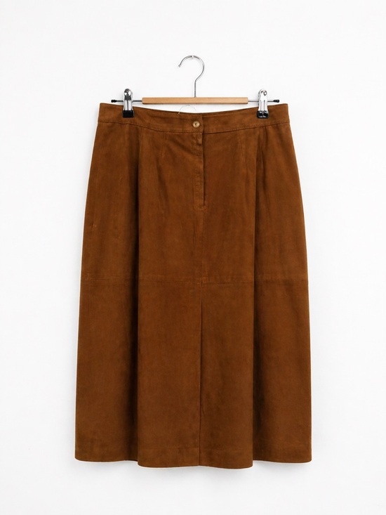 Vintage Dresses & Skirts - Vintage Brown goat Suede Midi Skirt High Waisted Leather Argentina S